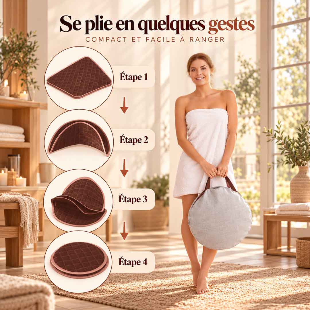 Hammam tête dehors rangé dans son sac de transport
