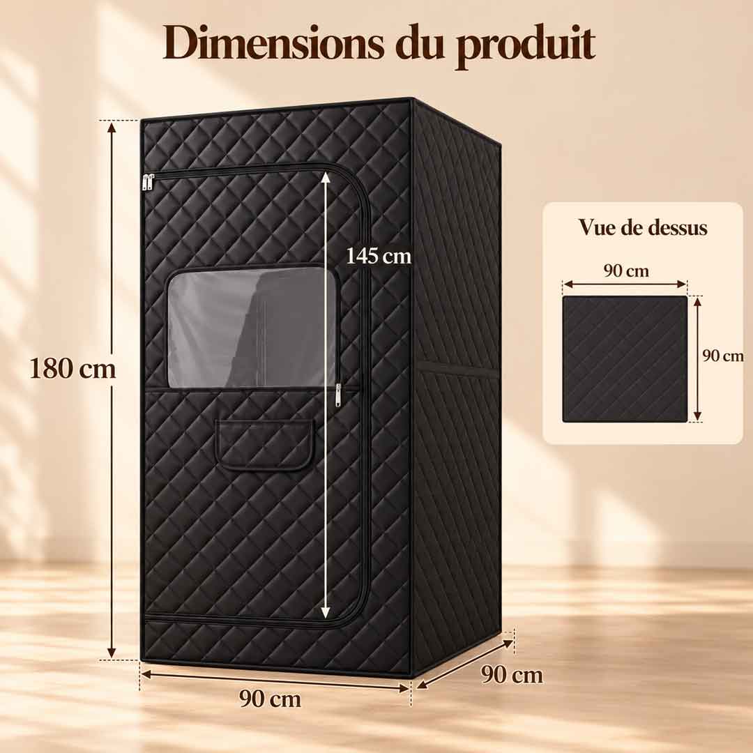 Dimensions du sauna infrarouge Essentiel : 90 × 90 × 180 cm
