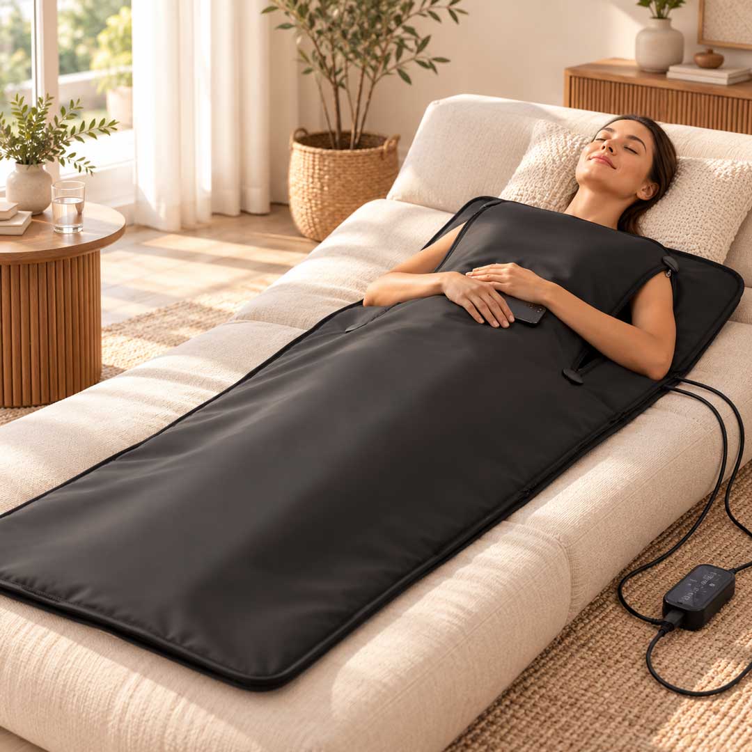 Couverture sauna infrarouge avec ouvertures pour les bras