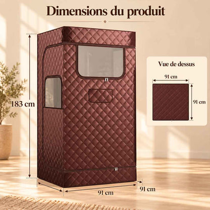 Dimensions du hammam Essentiel : 91 × 91 × 183 cm